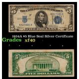 1934A $5 Blue Seal Silver Certificate Grades xf