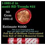 BU Shotgun Lincoln 1c roll, 1981-d 50 pcs Bank Wra
