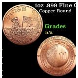 1oz .999 Fine Copper Bullion Round - Apollo 11 Sty