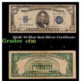 1934C $5 Blue Seal Silver Certificate Grades vf++