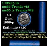 BU Shotgun Jefferson 5c roll, 1989-p 40 pcs Bank $