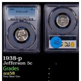 1938-p Jefferson Nickel 5c au58 PCGS
