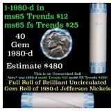 BU Shotgun Jefferson 5c roll, 1980-d 40 pcs Bank $