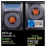1971-p Lincoln Cent 1c ms65 rd PCGS
