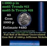 BU Shotgun Jefferson 5c roll, 1990-p 40 pcs Bank $
