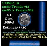 BU Shotgun Jefferson 5c roll, 1989-d 40 pcs Bank $