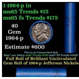BU Shotgun Jefferson 5c roll, 1964-p 40 pcs Bank $