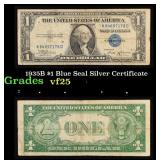 1935B $1 Blue Seal Silver Certificate Grades vf+