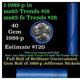 BU Shotgun Jefferson 5c roll, 1989-p 40 pcs Bank $