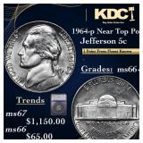 1964-p Jefferson Nickel Near Top Pop! 5c Graded ms