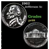 1962 Proof Jefferson Nickel 5c Grades GEM++ Proof