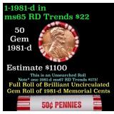 BU Shotgun Lincoln 1c roll, 1981-d 50 pcs Bank Wra