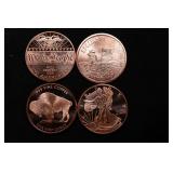 Group of Four 1oz .999 Fine Copper Bullion Rounds