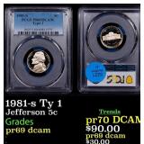 1981-s Ty 1 Proof Jefferson Nickel 5c pr69 dcam PC