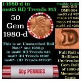 BU Shotgun Lincoln 1c roll, 1980-d 50 pcs Bank Wra