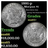 1891-p Morgan Dollar $1 ms65+ SEGS