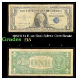 1957B $1 Blue Seal Silver Certificate Grades f+