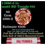 BU Shotgun Lincoln 1c roll, 1986-d 50 pcs Bank Wra