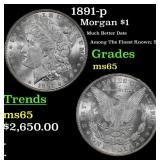 1891-p Morgan Dollar $1 ms65 SEGS