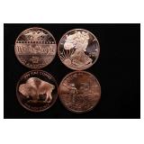Group of Four 1oz .999 Fine Copper Bullion Rounds