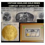 Vintage Highland Gold Mines Company Stock Certific