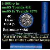 BU Shotgun Jefferson 5c roll, 1981-p 40 pcs Bank $