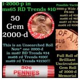 BU Shotgun Lincoln 1c roll, 2000-p 50 pcs Bank Wra