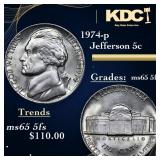 1974-p Jefferson Nickel 5c Grades GEM 5fs