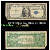 1957B $1 Blue Seal Silver Certificate Grades vf de