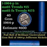BU Shotgun Jefferson 5c roll, 1964-p 40 pcs Bank $
