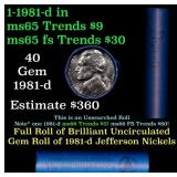 BU Shotgun Jefferson 5c roll, 1981-d 40 pcs Bank $