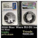 2016 Star Wars R2-D2 1oz .999 Silver $2  Niue Comm