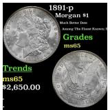 1891-p Morgan Dollar $1 ms65 SEGS