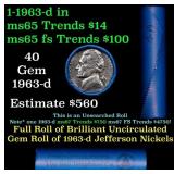 BU Shotgun Jefferson 5c roll, 1963-d 40 pcs Bank $