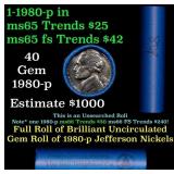 BU Shotgun Jefferson 5c roll, 1980p 40 pcs Bank $2
