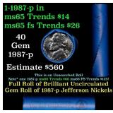 BU Shotgun Jefferson 5c roll, 1987-p 40 pcs Bank $
