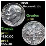 1958 Proof Roosevelt Dime 10c Grades GEM++ Proof
