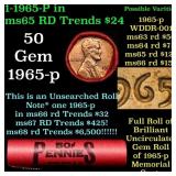 BU Shotgun Lincoln 1c roll, 1965-p 50 pcs Bank Wra