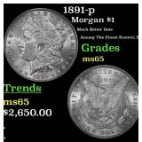 1891-p Morgan Dollar $1 ms65 SEGS