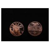 Group of Two 1oz .999 Fine Copper Bullion Rounds -