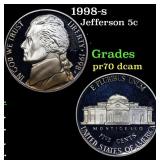 1998-s Proof Jefferson Nickel 5c Grades GEM++ Proo