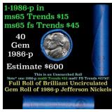 BU Shotgun Jefferson 5c roll, 1986-p 40 pcs Bank $