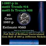 BU Shotgun Jefferson 5c roll, 1987-p 40 pcs Bank $