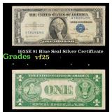 1935E $1 Blue Seal Silver Certificate Grades vf+