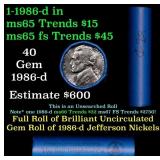 BU Shotgun Jefferson 5c roll, 1986-d 40 pcs Bank $