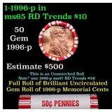 BU Shotgun Lincoln 1c roll, 1996-p 50 pcs Bank Wra