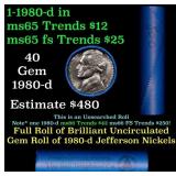 BU Shotgun Jefferson 5c roll, 1980-d 40 pcs Bank $