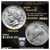 ***Auction Highlight*** 1921-p Peace Dollar 1 Grad