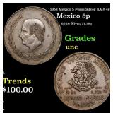 1953 Mexico 5 Pesos Silver KM# 467 Grades Brillian