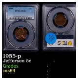 1955-p Jefferson Nickel 5c ms64 PCGS